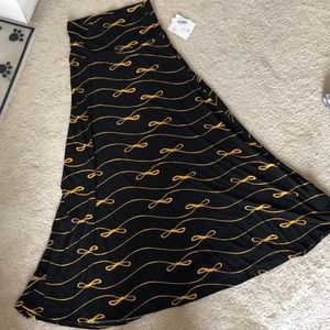 NWT LuLaRoe Maxi Skirt Black with Gold Bows XS